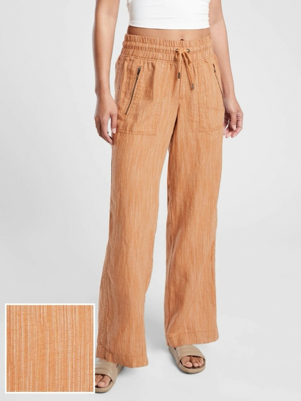 Athleta Cabo Woven Textured Linen Wide Leg Pants